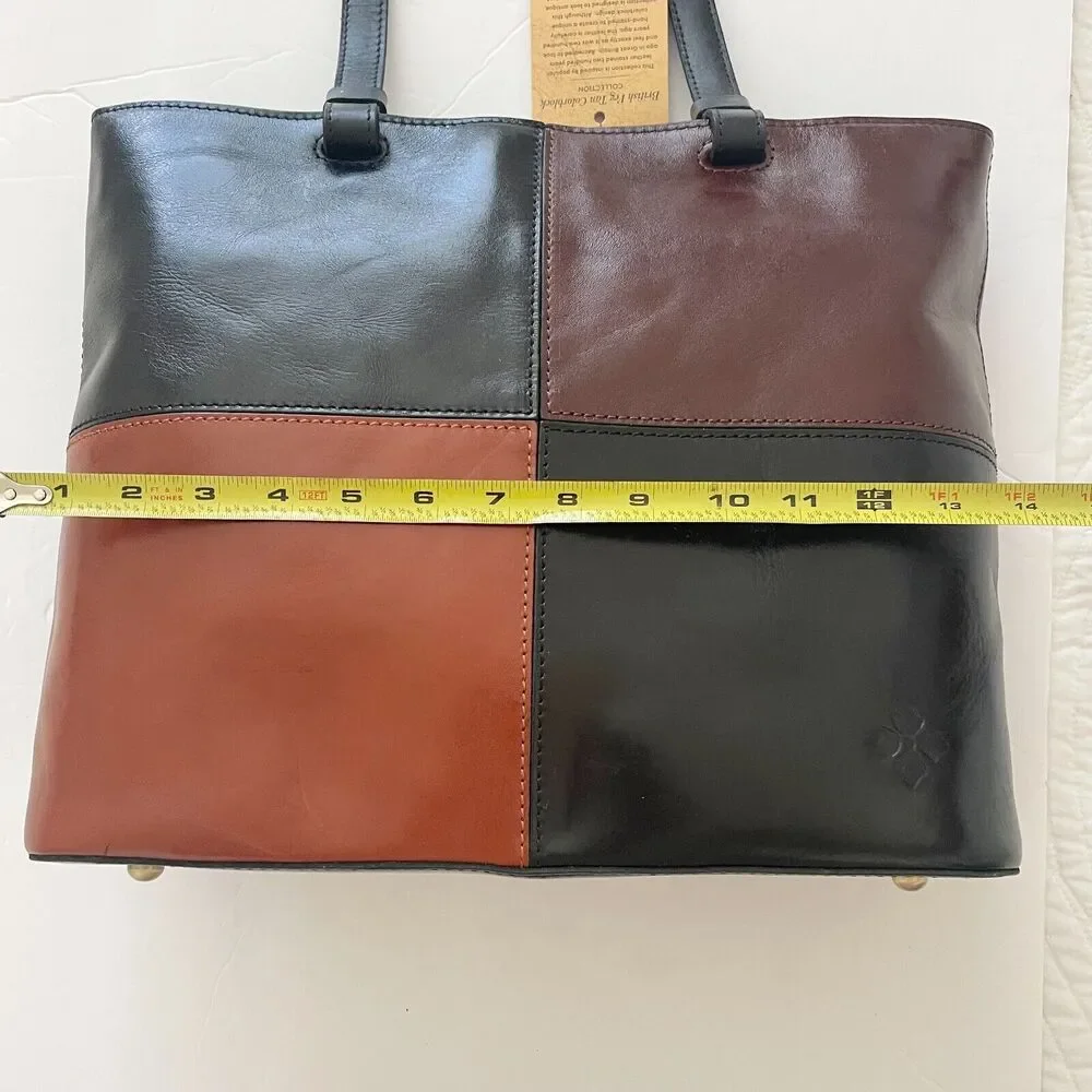 Patricia Nash Braden Leather Tote Bag Large Colorblock Black Brown Italian Made - Picture 10 of 12